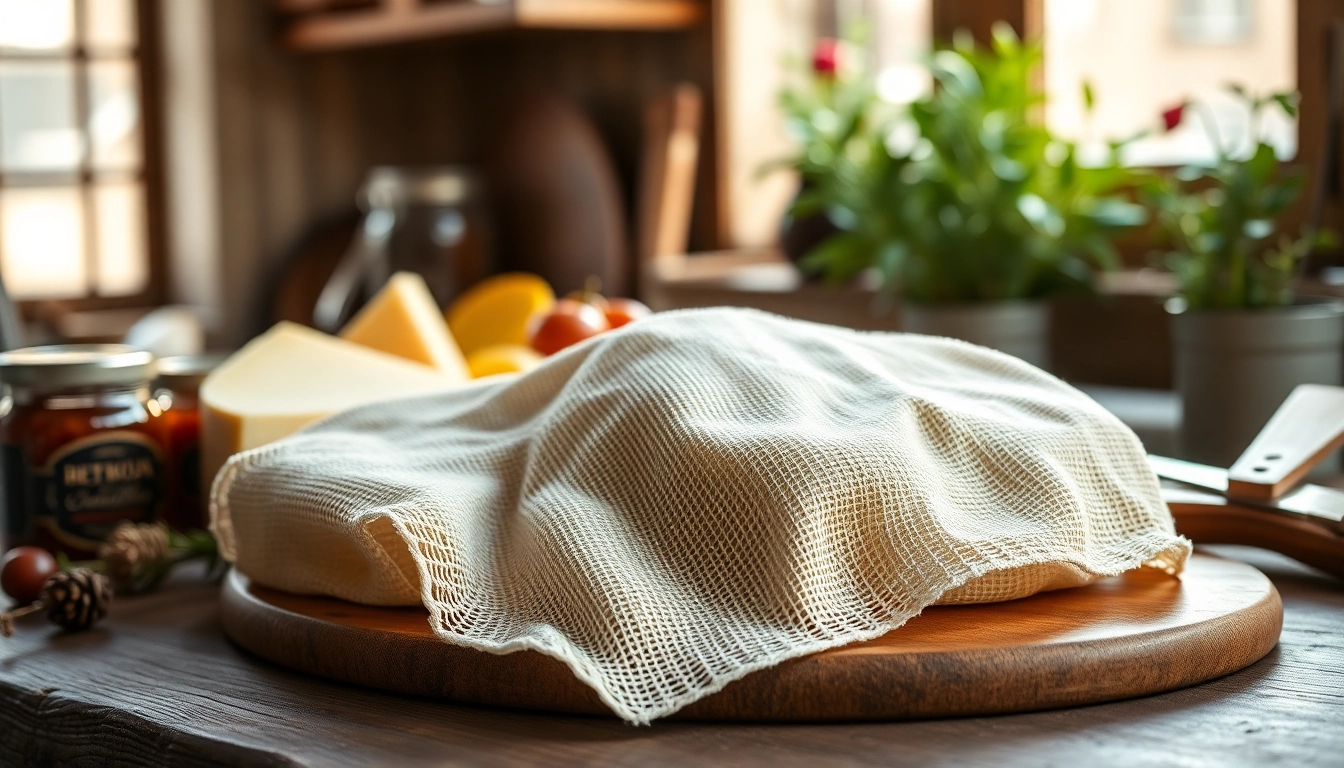 Kaasdoek gebruikt in de keuken om kaas te laten uitlekken en te presenteren.