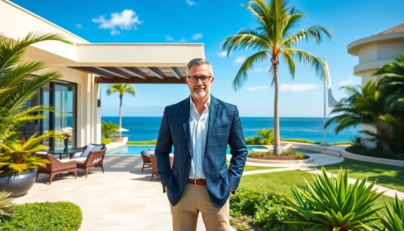 Showcasing luxurious international real estate with an elegant property and ocean views.